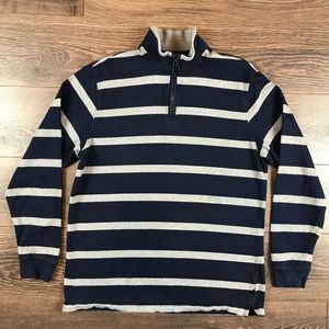 Chaps Men’s Rugby Style Blue & Gray Stripes 1/4 Zip Pullover Sweater Size Large